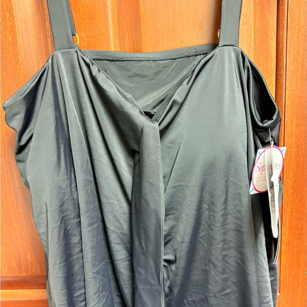 BNWT A SHORE FIT 22W BLACK THICK STRAPS SLEEVELESS TANKINI SWIM WEAR SUIT TOP